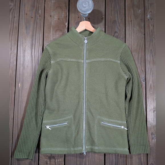 Neve Sweaters - Neve Women's Green Wool Zip-Up Sweater L